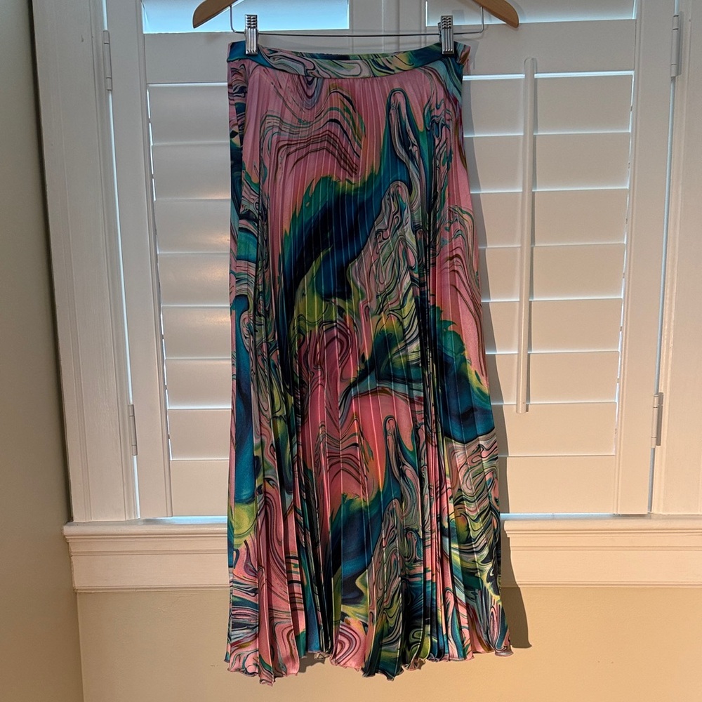 ASOS Pink Multicolor Pleated Maxi Skirt